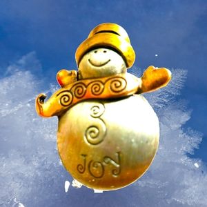 Three Tone Metal Silver Copper And Gold Snowman Pin/Brooch 1 1/2" Tall